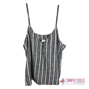 Abound Women's Blouse Spaghetti Strap Sleeveless Gray Boho Striped V-Neck Sz L